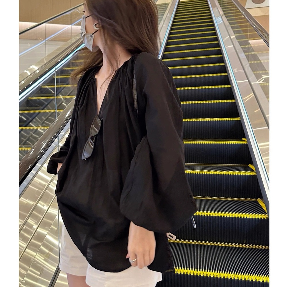 Chic Black Draped Blouse